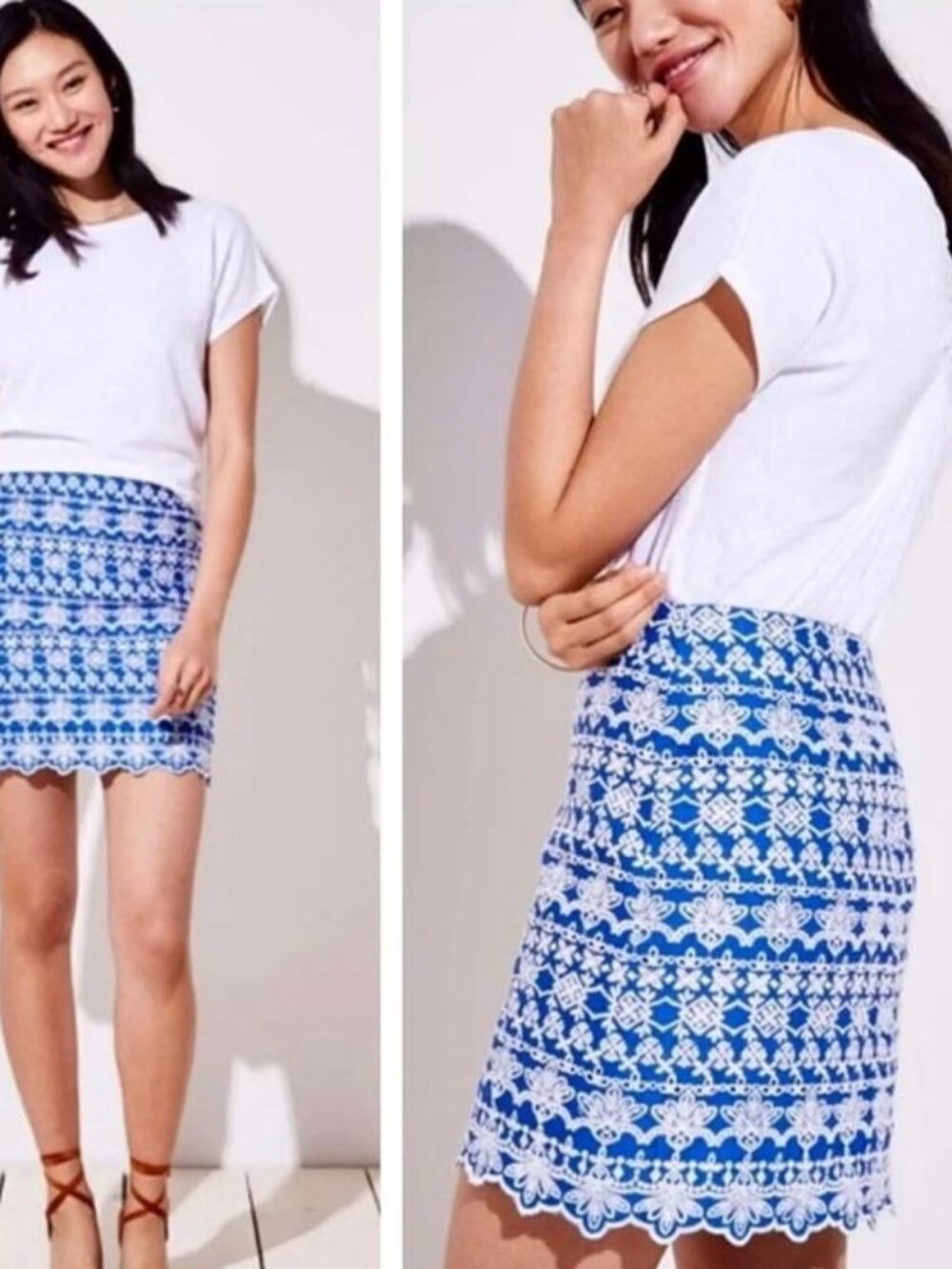 Ann Taylor Cobalt Blue Cotton Embroidered Eyelet Mini Skirt - Women's Size 6